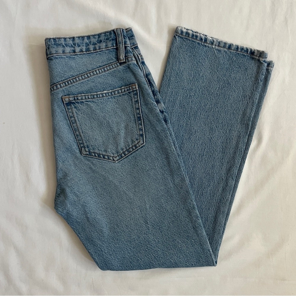Zara Mid Rise Cropped Kick Flare Jeans | Medium Blue Denim Size 2
